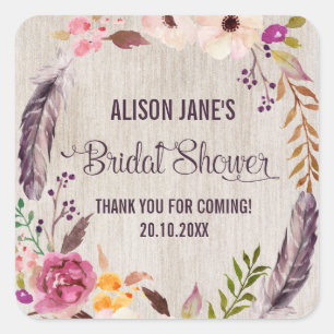 Rustic Boho Bridal Shower Thank You Sticker Favour