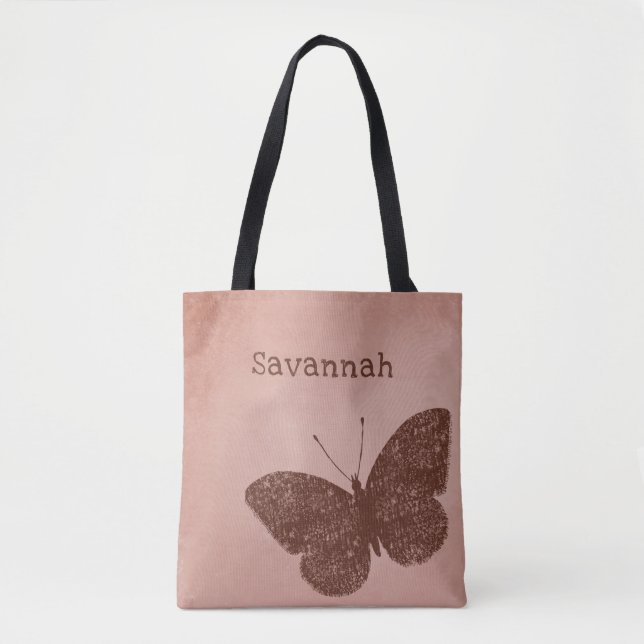 Rustic Boho Brown Butterfly Tote Bag (Front)