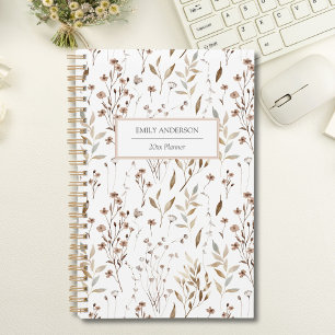 Rustic Boho Brown Fall Botanical Flower Leaf 2025 Planner
