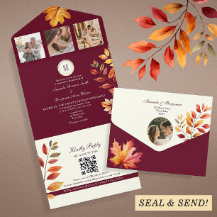 Rustic Boho Burgundy Fall Wedding  All In One Invitation