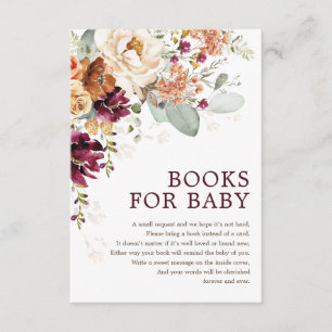 Rustic Boho Burgundy Floral Books for Baby Shower Enclosure Card