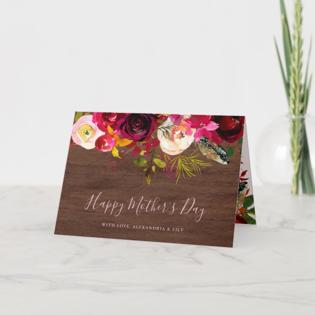 Rustic Boho Burgundy Floral | Happy Mother's Day Card (Front)