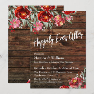 Rustic Boho Burgundy Red Floral Happily Ever After Invitation