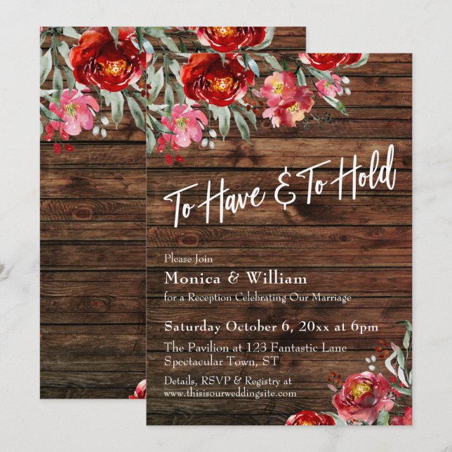 Rustic Boho Burgundy Red Floral To Have & To Hold Invitation (Front/Back)