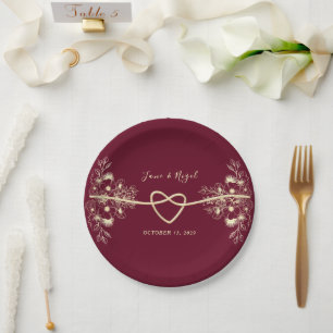Rustic Boho Burgundy Wedding Paper Plate