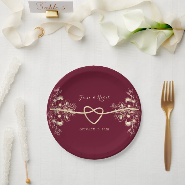 Rustic Boho Burgundy Wedding Paper Plate (Wedding)