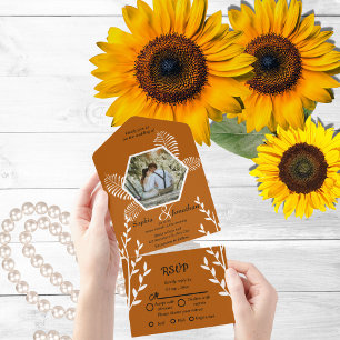 rustic boho burnt orange wedding all in one invitation