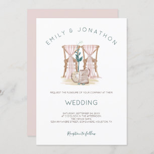 Rustic Boho Chairs Blue Eucalyptus Leaf Wedding Invitation
