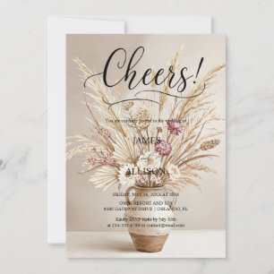 Rustic Boho Cheers Neutral Floral Invitation