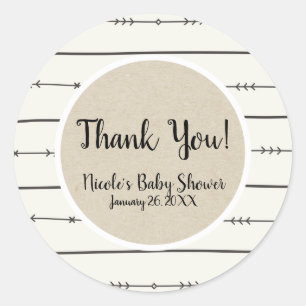 Rustic Boho Chic Baby Shower Modern Kraft Favour Classic Round Sticker