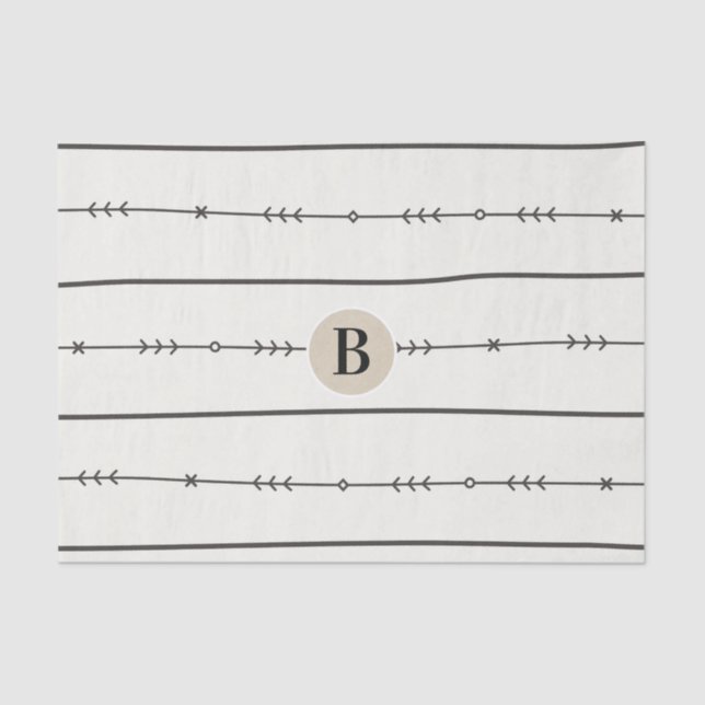 Rustic Boho Chic Baby Shower Modern Kraft Monogram Tissue Paper (Front)