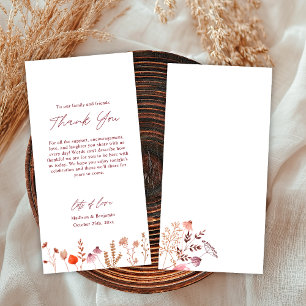 Rustic Boho Chic Fall Wildflowers Wedding Thank You Card