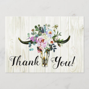 Rustic Boho Chic Floral Longhorn Skull Thank You