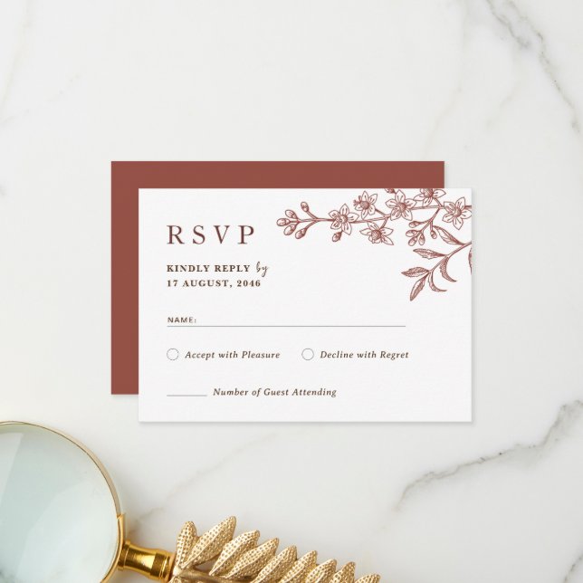 Rustic Boho Chic Floral Wedding RSVP Cards (Front/Back In Situ)