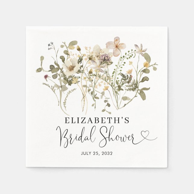 Rustic Boho Chic Floral Wildflowers Bridal Shower Napkin (Front)