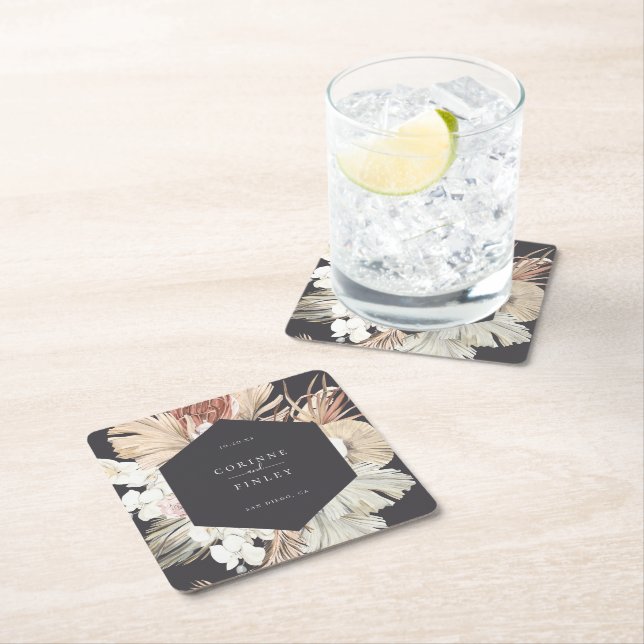 Rustic Boho-Chic Personalised Square Paper Coaster (Insitu)