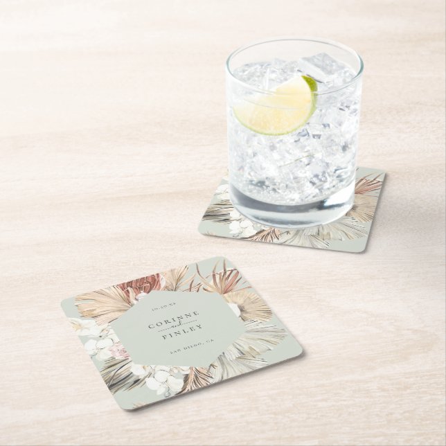 Rustic Boho-Chic Personalised Square Paper Coaster (Insitu)