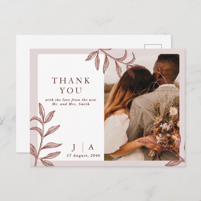 Rustic Boho Chic Photo Wedding Thank you Postcard (Front/Back)