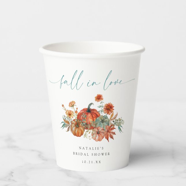 Rustic Boho Chic Pumpkin Fall Bridal Shower Paper Cups (Front)