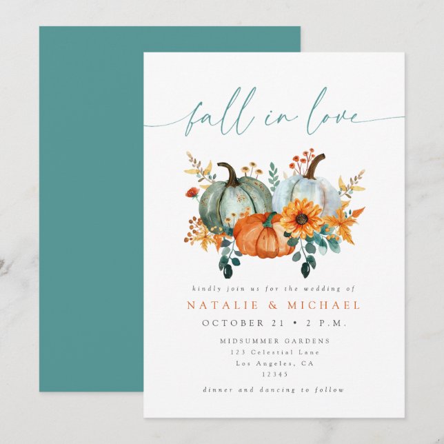 Rustic Boho Chic Pumpkin Fall Wedding Invitation (Front/Back)