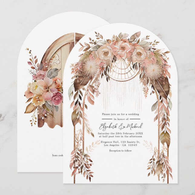 Rustic Boho Chic Western Wedding QR Code Invitation (Front/Back)