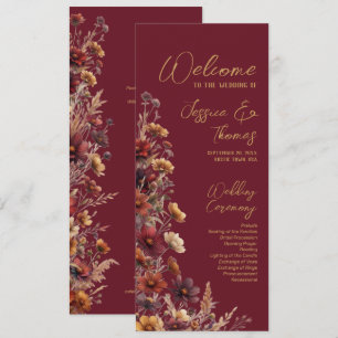 Rustic Boho Chic Wildflowers Burgundy Wedding Programme