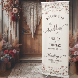 Rustic Boho Chic Wildflowers Cream Wedding Welcome Retractable Banner