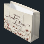 Rustic Boho Chic Wildflowers Maid of Honour Weddin Large Gift Bag<br><div class="desc">This beautiful gift bag is designed as a wedding gift or favour bag for your Maid of Honour. It features a rustic yet elegant design with a bounty of wildflowers in earthtone shades of terracotta, dusty rose, and pewter blue on an ivory or cream coloured background. The title "Maid of...</div>