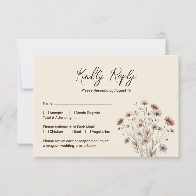 Rustic Boho Chic Wildflowers Simple Wedding RSVP Card (Front)