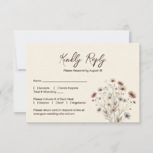 Rustic Boho Chic Wildflowers Simple Wedding RSVP Card
