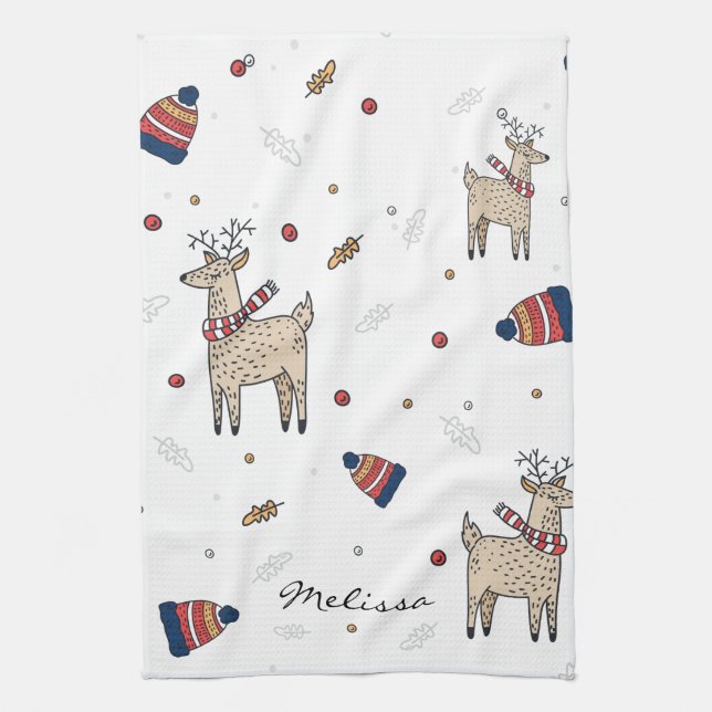 Rustic Boho Christmas Family Tea Towel (Vertical)