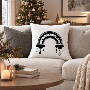 Rustic Boho Christmas Rainbow Monochrome Throw Pil Cushion