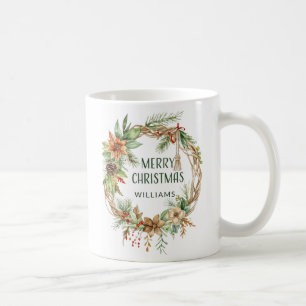 Rustic Boho Christmas Wreath Holiday Coffee Mug