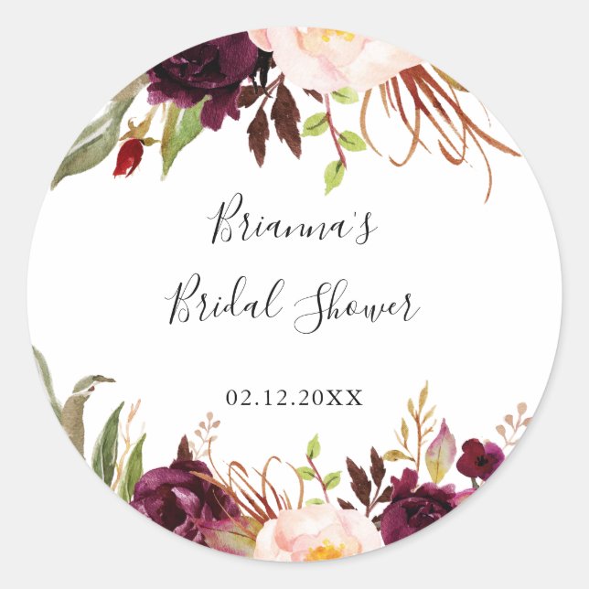 Rustic Boho Colourful Floral Bridal Shower Favour Classic Round Sticker (Front)