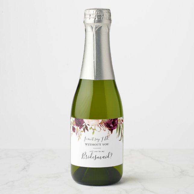 Rustic Boho Colourful Floral Bridesmaid Proposal Sparkling Wine Label (Front)