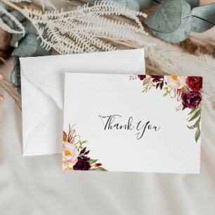 Rustic Boho Colourful Floral Flat Wedding Thank You Card