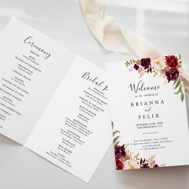 Rustic Boho Colourful Floral Folded Wedding Programme (Creator Uploaded)