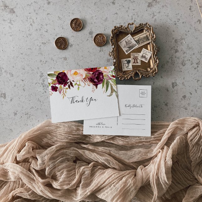Rustic Boho Colourful Floral Thank You Postcard (Creator Uploaded)