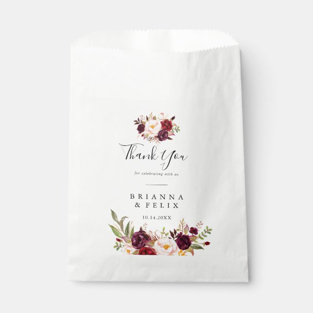 Rustic Boho Colourful Floral Thank You Wedding Favour Bags (Front)