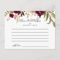 Rustic Boho Colourful Floral Wedding Advice Card