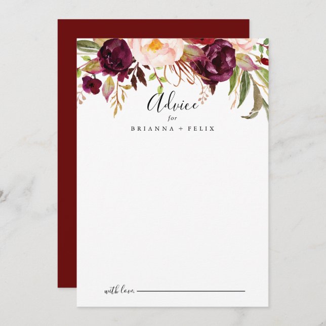 Rustic Boho Colourful Floral Wedding Advice Card (Front/Back)