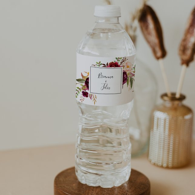 Rustic Boho Colourful Floral Wedding Water Bottle Label (Creator Uploaded)