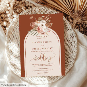 Rustic Boho Copper Pampas Grass Floral Wedding Invitation