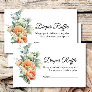 Rustic Boho Coral Peach Flower diaper raffle cards