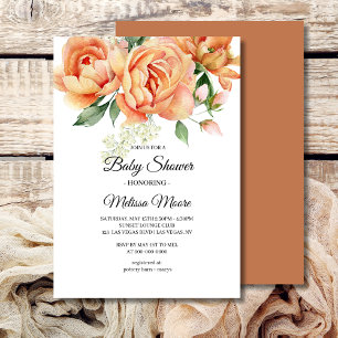 Rustic Boho Coral Peach Flowers Greenery Invitation