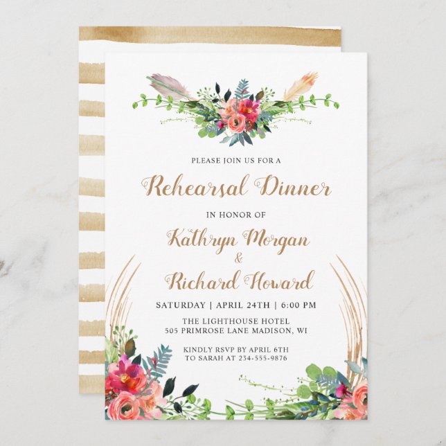 Rustic Boho Country Floral Garden Rehearsal Dinner Invitation (Front/Back)