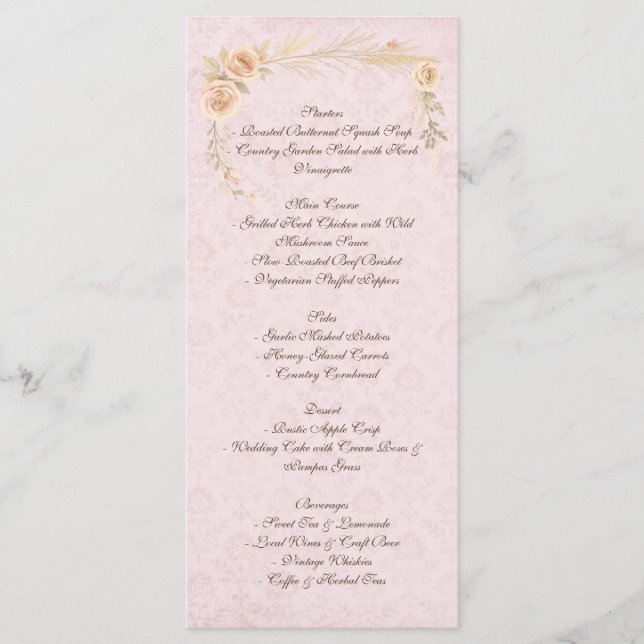Rustic Boho Country Wedding  Menu (Front)