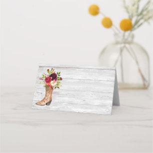 Rustic Boho Country Western Marsala Burgundy Boot Place Card