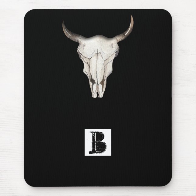 Rustic Boho Cow Bull Horns Western Country Mouse Mat (Front)