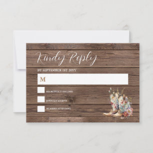Rustic Boho Cowboy Boots Western Wedding  RSVP Card